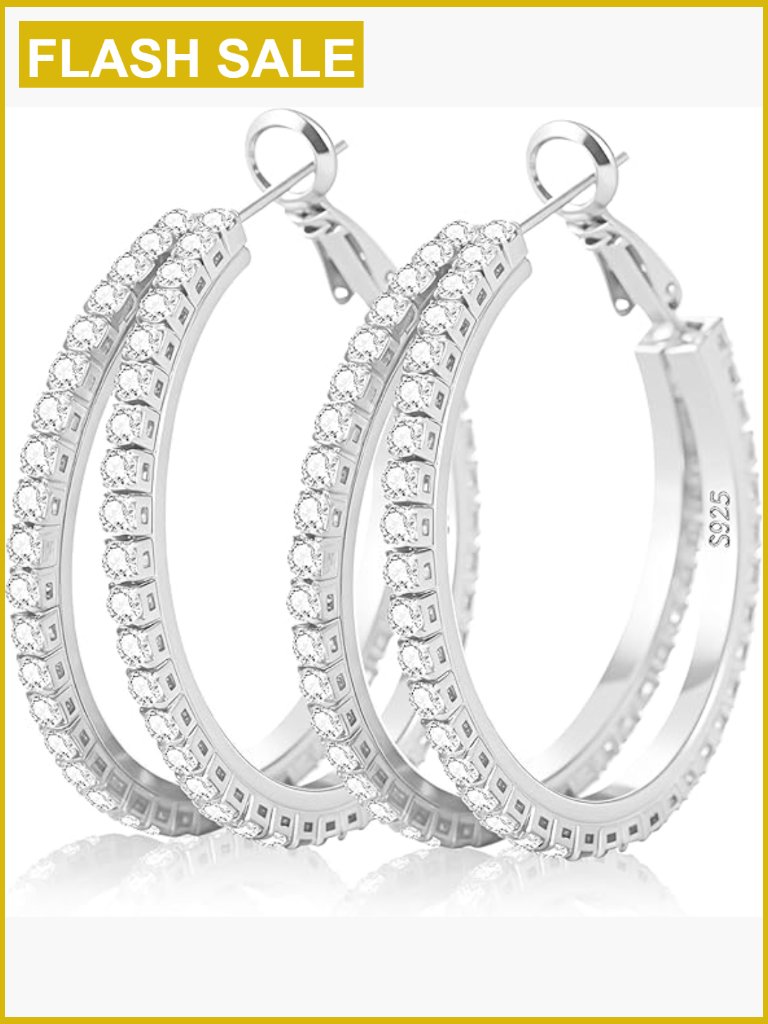 S925 Sterling Silver Double Hoop Earrings Hypoallergenic Cubic Zirconia Hoops